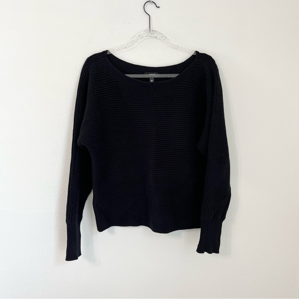 AQUA Black Ribbed Knit Long Sleeve Sweater Neutral Closed Staple Women’s Size S